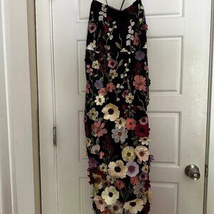 Lulu's Thriving Energy Black 3D Floral Embroidered Lace-Up Midi Dress XL